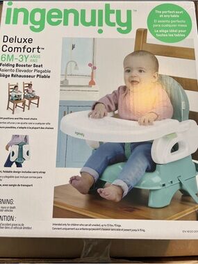 Ingenuity Deluxe Comfort Folding Booster Seat in Mint Green